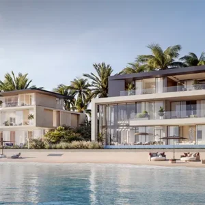 Two large modern houses with outdoor swimming pool and landscaped surroundings