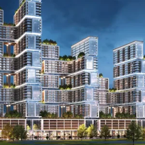 Futuristic multi-tower residential city with waterfront lifestyle design